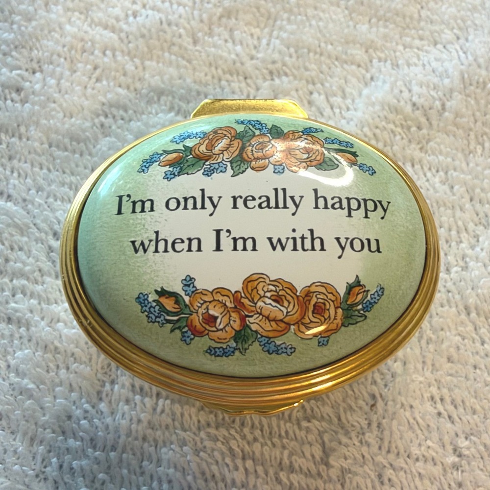 Halcyon Days Enamels Trinket Box Green Floral Happy With You